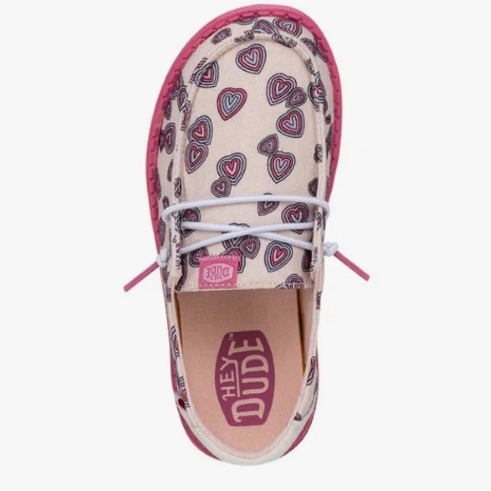 Hey Dude Wendy Youth Hearts Shoes Pink Slip On Size Youth 4 NWOB